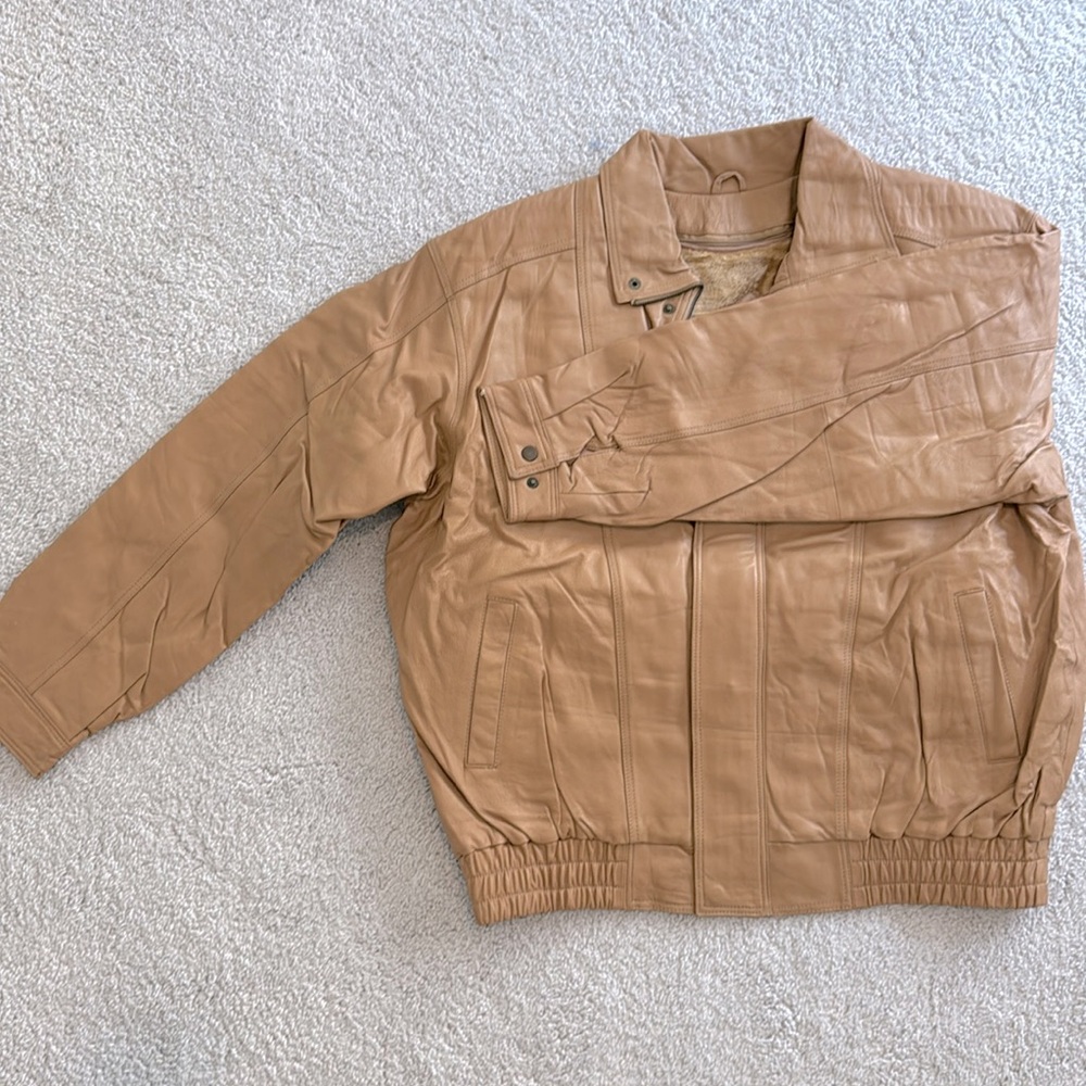 Genuine leather tan bomber jacket
